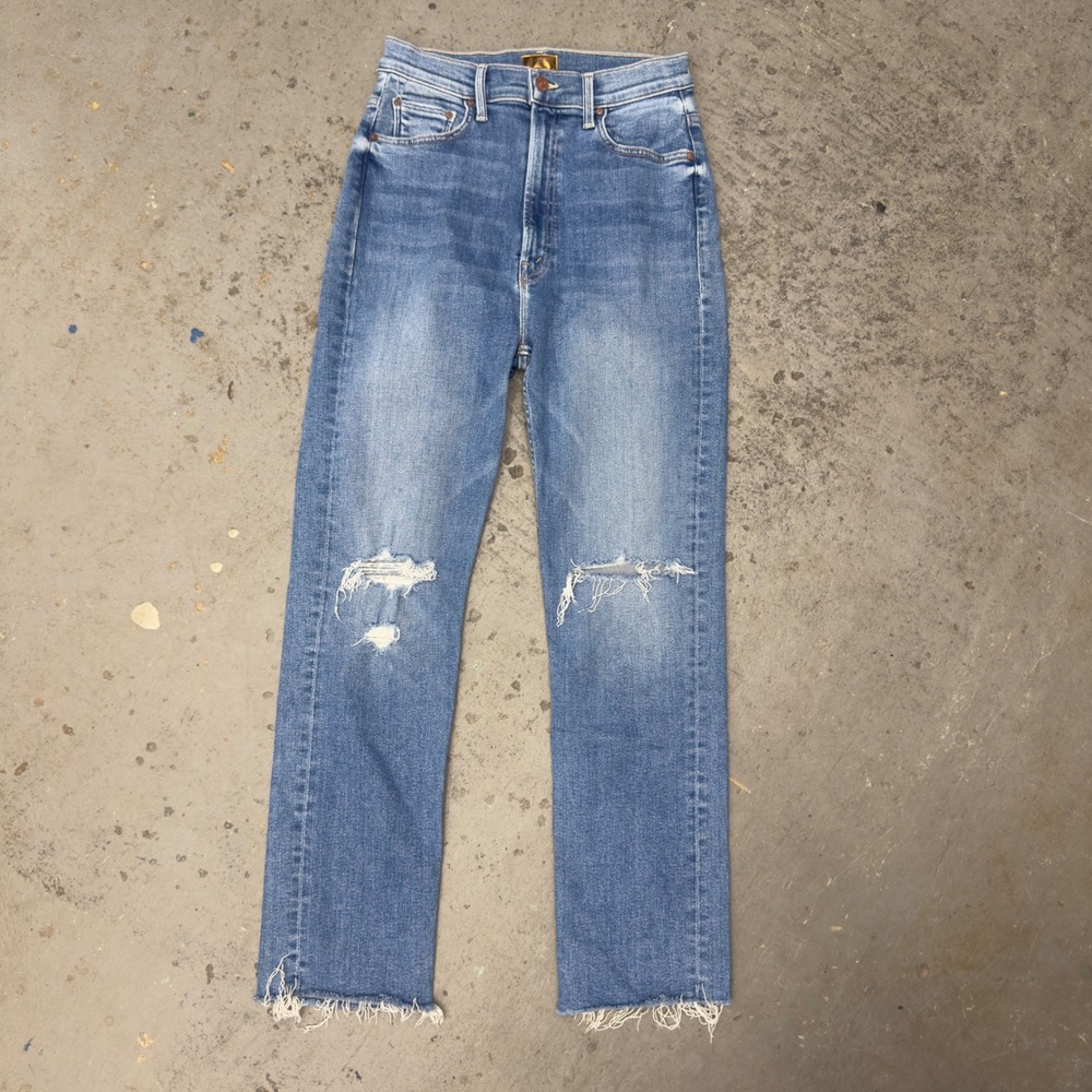 MOTHER High Waisted Rider Ankle Fray Jeans Party Like A Pirate 28 Distressed